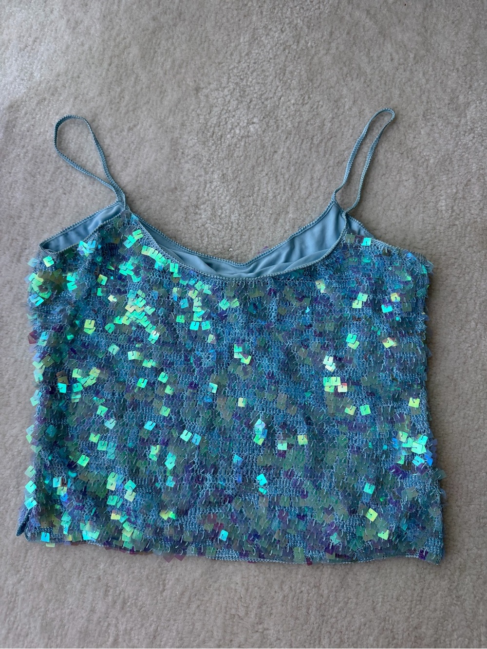 Karen Millen Sequin Camisole Tank Top - Aqua Blue